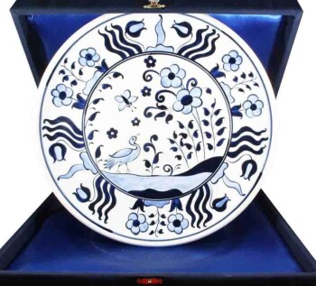 Blue White Iznik Ceramic Plate - Çini Evi