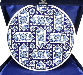 Blue White Lotus Pattern Iznik Ceramic Plate - Çini Evi