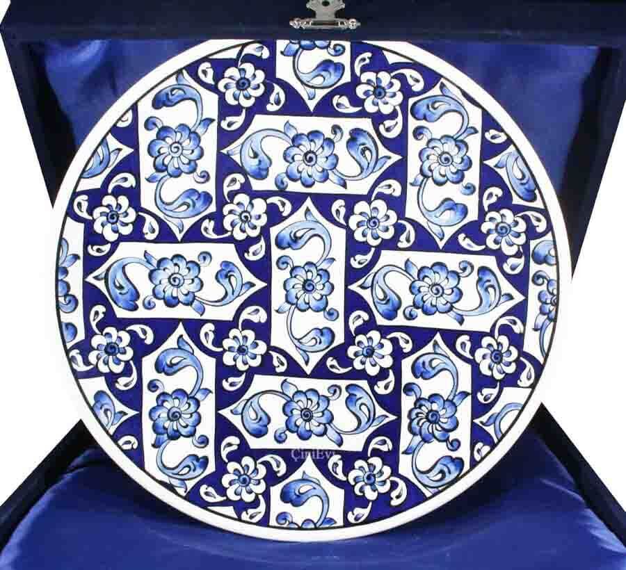 Blue White Lotus Pattern Iznik Ceramic Plate - 1