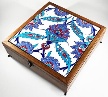 Boîte à bijoux en bois à motif lotus - 1