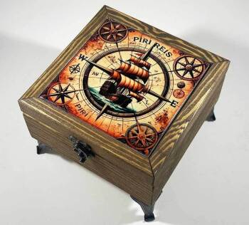 Boîte à montres en bois à motif Piri Reis, esprit d’exploration - Çini Evi