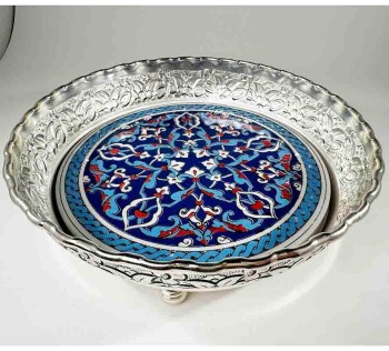 Bonbonnière argentée à motif géométrique - Çini Evi
