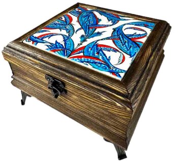 Boîte à Bijoux en Bois – Cadeau d’Anniversaire Motif Lotus - Çini Evi