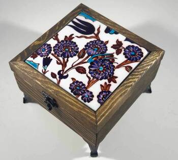 Boîte à Bijoux en Bois à Motif Floral de Style Damas - Çini Evi