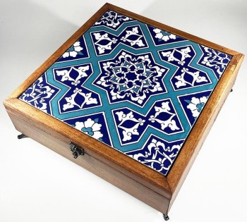 Boîte à bijoux en bois à motif géométrique - 1