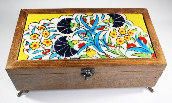 Boîte de rangement de bijoux en bois du motif de jardin de fleurs - 1