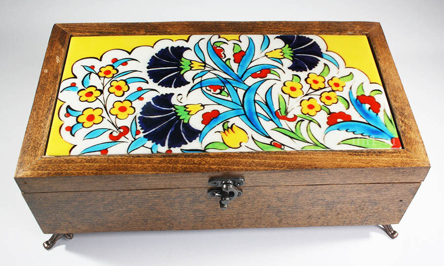 Boîte de rangement de bijoux en bois du motif de jardin de fleurs - 1