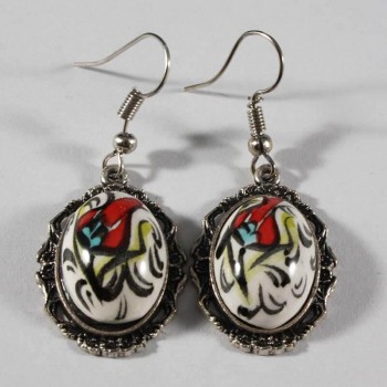 Boucles d’oreilles en céramique d’Iznik à tulipe rouge - Çini Evi
