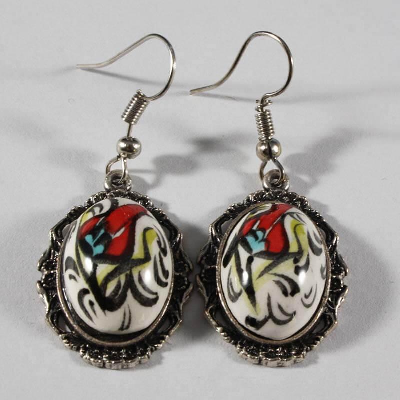 Boucles d’oreilles en céramique d’Iznik à tulipe rouge - 1