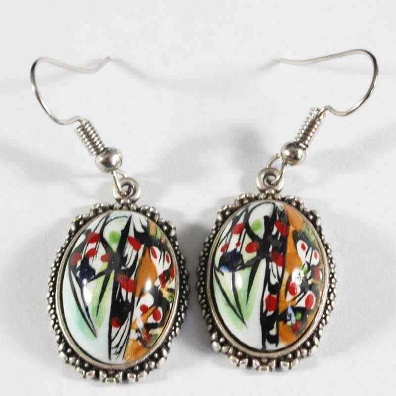 Boucles d’oreilles en céramique d’Iznik jardin fleuri - 1
