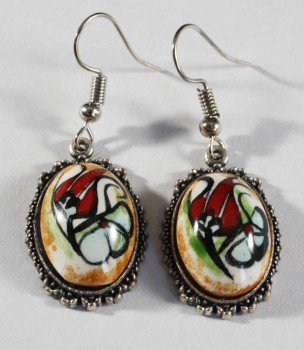 Boucles d’oreilles Iznik à tulipe rouge et motif printemps - Çini Evi