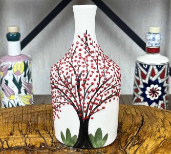 Bouteille à huile d’olive artisanale à motif de cerisier 410 ml - Çini Evi