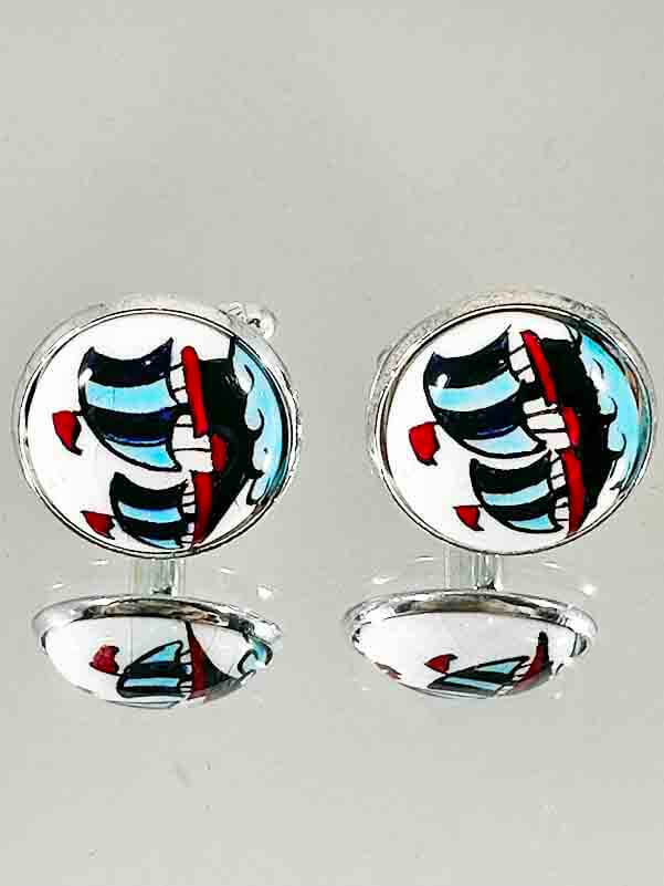 Boutons de manchette motif galion en céramique d'Iznik - 3