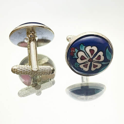 Boutons de manchette en céramique d’Iznik motif œillet rouge - 1