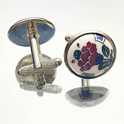 Boutons de manchette en céramique d’Iznik motif rose - 1