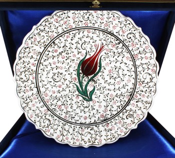 Bürogeschenk-VIP-Tulpe gemusterte 30cm Iznik-Fliesenplatte - Çini Evi