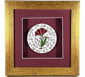 Business Partner Gift Elegant Carnation Motif Matted Iznik Ceramic Plaque - Çini Evi