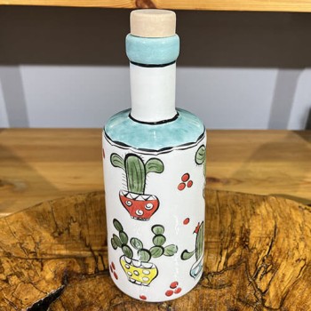 Cactus Motif Iznik Ceramic Oil Bottle - 1