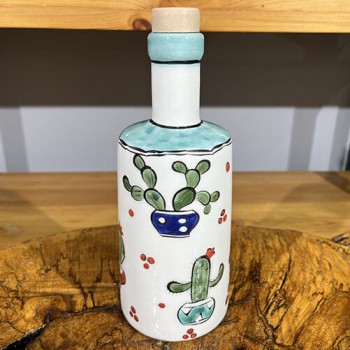 Cactus Motif Iznik Ceramic Oil Bottle - 2