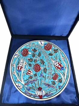 Cadeau de Bureau – Assiette en Céramique d’Iznik à Fond Turquoise - 3