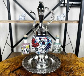 Cadeau de remerciement en céramique d’Iznik – Ensemble cruche & assiette avec motifs de tulipe et grenade - Çini Evi