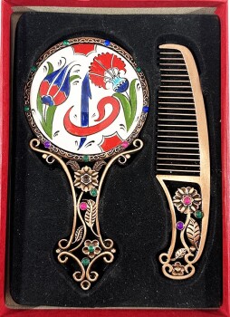 Cadeau islamique pour femme, miroir et peigne décorés - 1
