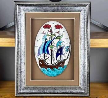 Cadeau pour ceux qui prennent le large – Céramique d’Iznik fait main motif galion - 1