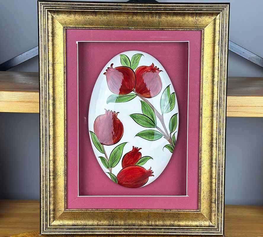 Cadeau pour Ambassadeurs – Panneau en Céramique d’Iznik avec Passe-partout, Motif Rose Fait Main - 1