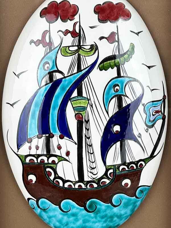 Cadeau pour Ceux qui Prennent le Large – Céramique d’Iznik avec Motif de Galion, Fait Main - 2