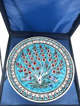 Cadeau de remerciement : assiette en céramique d’Iznik à fond turquoise et Arbre de Vie - 3