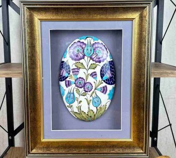 Cadeau VIP Encadré avec Passe-partout – Céramique d’Iznik au Motif de Style Damas - Çini Evi