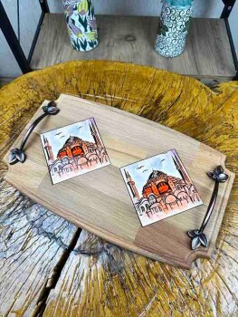 Cami Figürlü Ahşap Tepsi - Çini Evi