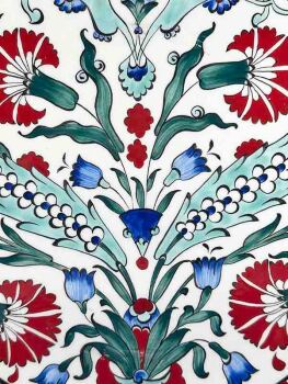 Carnation and Blue Flower Pattern Iznik Plate – Protocol Gift 25 cm - Çini Evi (1)