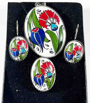 Carnation and reverse tulip jewelry set - Çini Evi