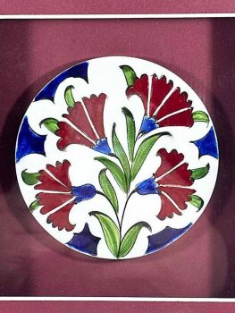 Carnation Garden Motif Iznik Ceramic Plaque - Çini Evi (1)