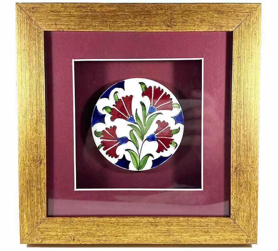 Carnation Garden Motif Iznik Ceramic Plaque - 1