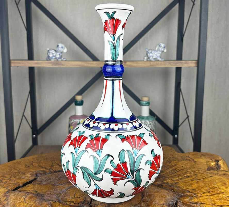 Carnation Motif Iznik Ceramic Vase - 1