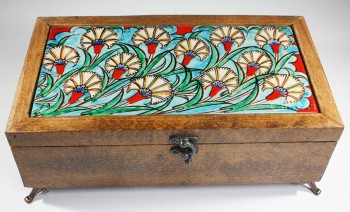 Carnation Motif Wooden Storage Box - Çini Evi