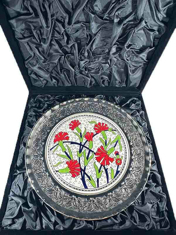 Carnation Pattern Silver Decorative Plate - 3