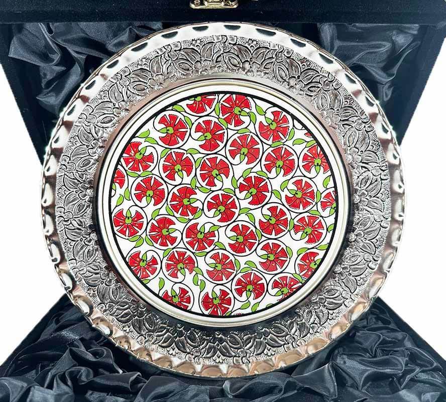 Carnation Patterned Silver Decorative Plate - 1