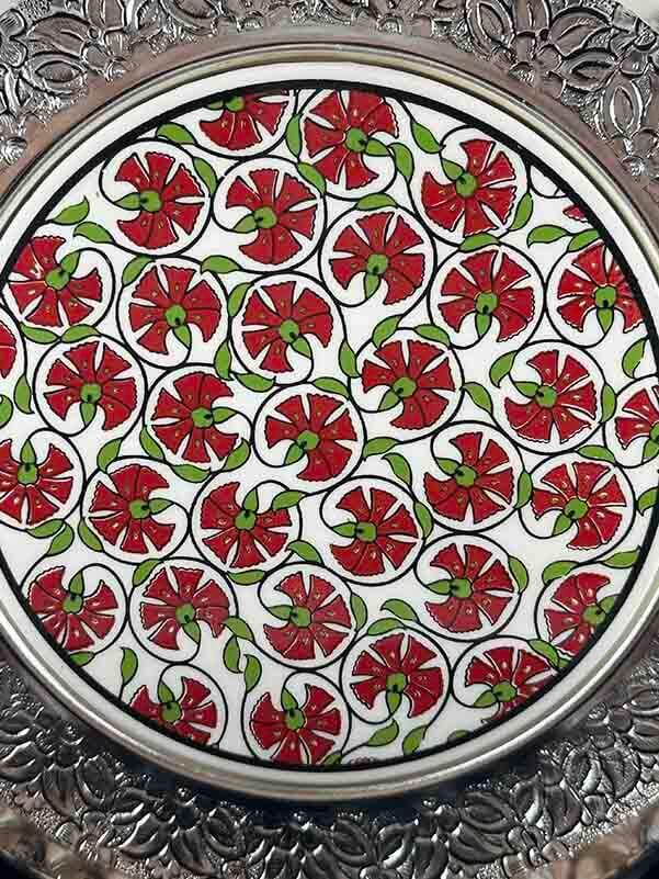 Carnation Patterned Silver Decorative Plate - 2