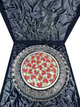 Carnation Patterned Silver Decorative Plate - 3