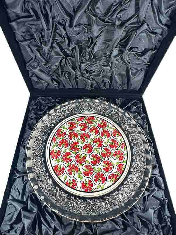 Carnation Patterned Silver Decorative Plate - 3