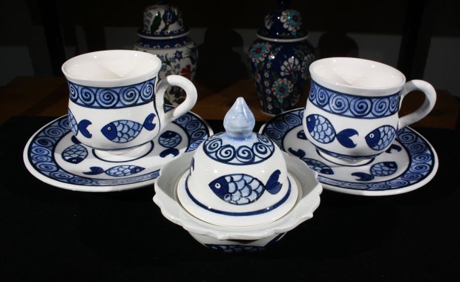 Carp motif pottery coffee set - 1
