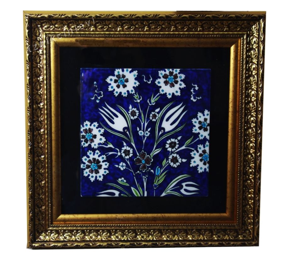 Carreau en céramique d’Iznik bleu cobalt Jardin de Nuit avec passe-partout - 1