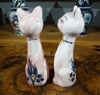 Cat Figurines – Handmade Iznik Ceramic Pair - 2