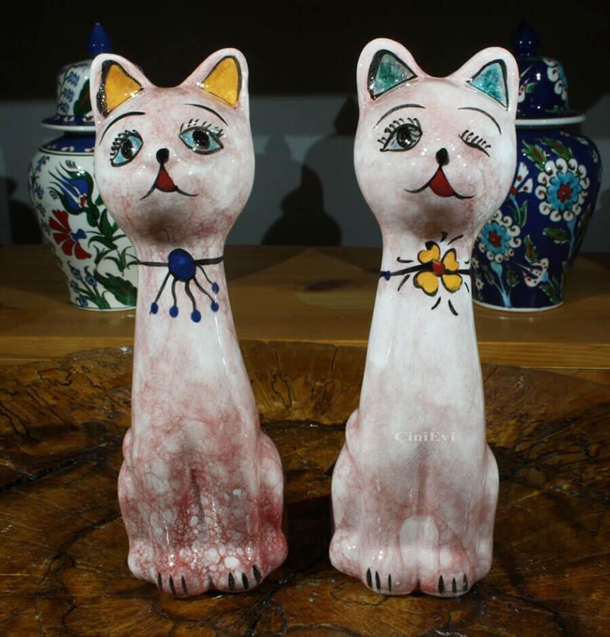 Cat Figurines – Handmade Iznik Ceramic Pair - 1