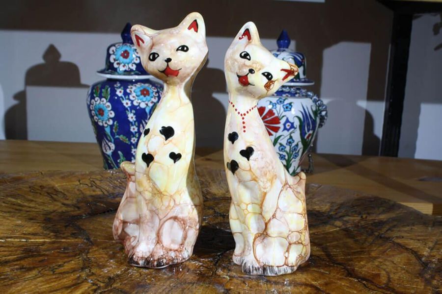 Cat Figurines – Handmade Set of 2 Ceramic Cat Figurines - 1