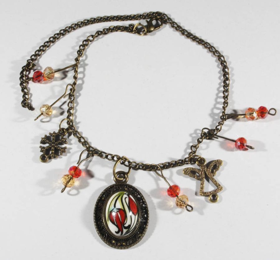 Chaîne de cheville en céramique motifs tulipes inversées et droites - 1