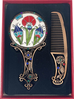 Çift Lale Ve Karanfil Ayna Set - Çini Evi